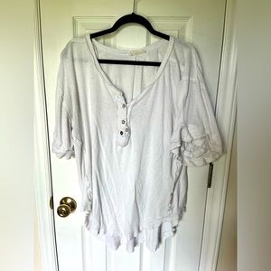 Free People Oversized White BOHO Tee